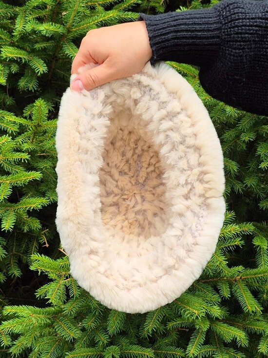 Black Soft Rex Rabbit Fur Panama Hat, Cream Elegant Women\'s Winter Headwear main image 9